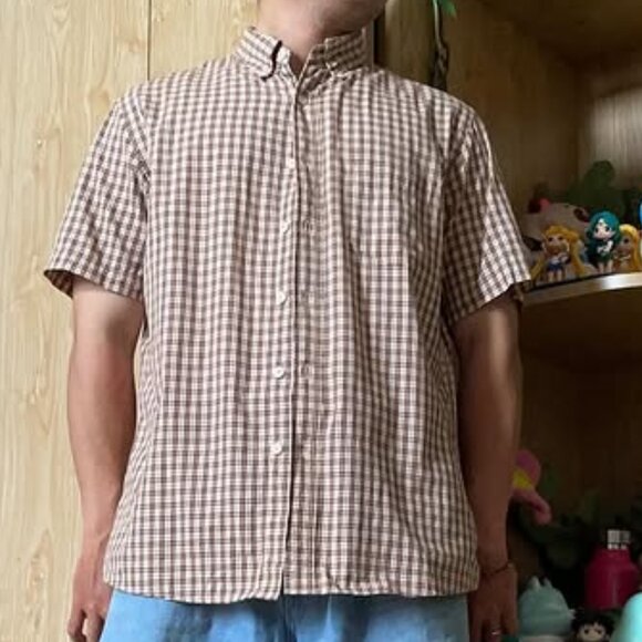 Other - Brown Plaid Short Sleeve Button Shirt
